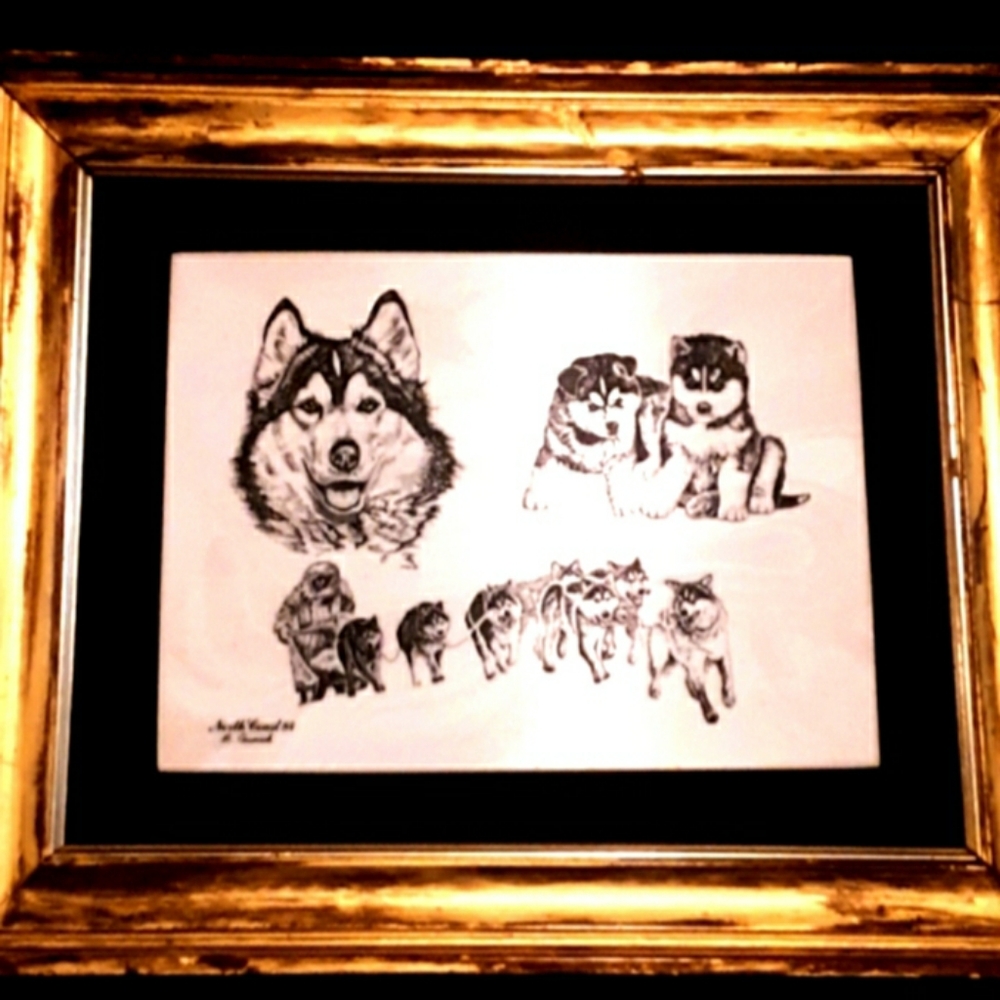 Alaskan Heritage Marble Etching Huskys Sled Team Study